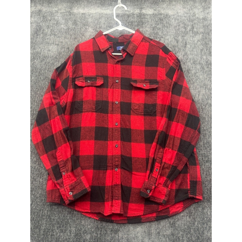 George Flannel Shirt Mens XL(46-48) Red Buffalo Check Cotton Utility Button Up